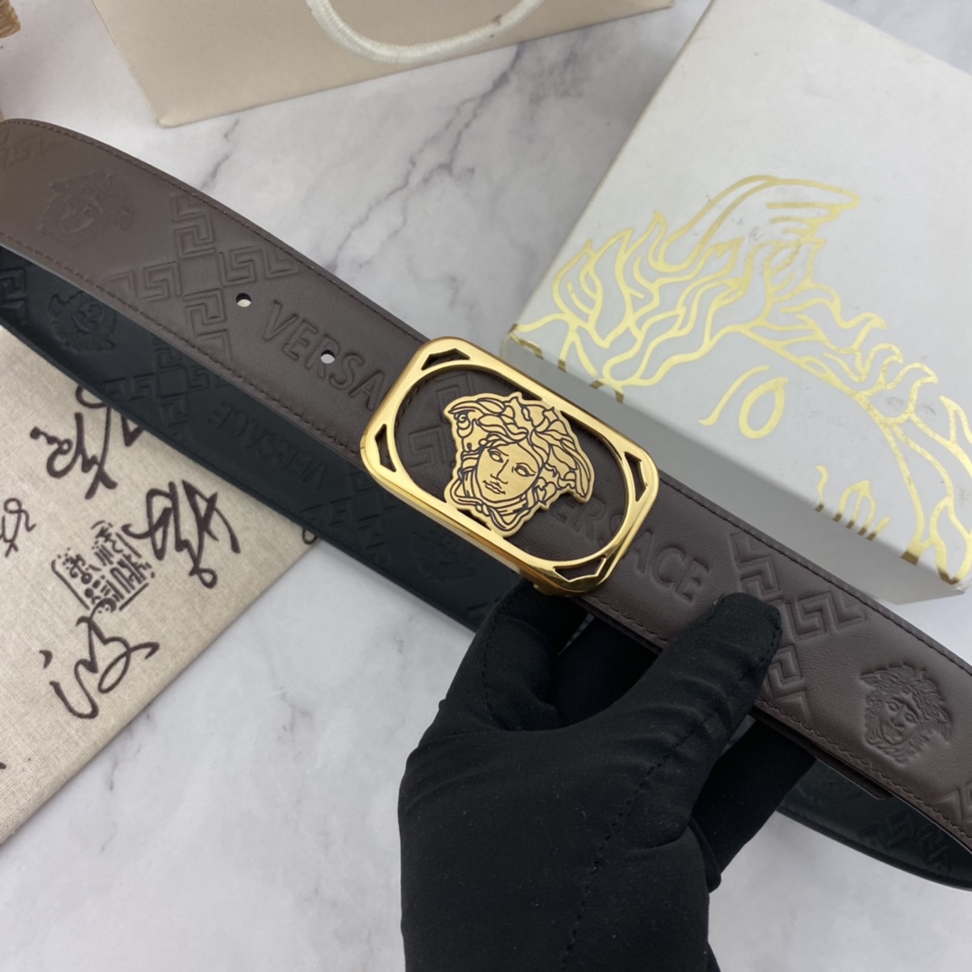 范思哲男士花皮腰带40mm双面进口头