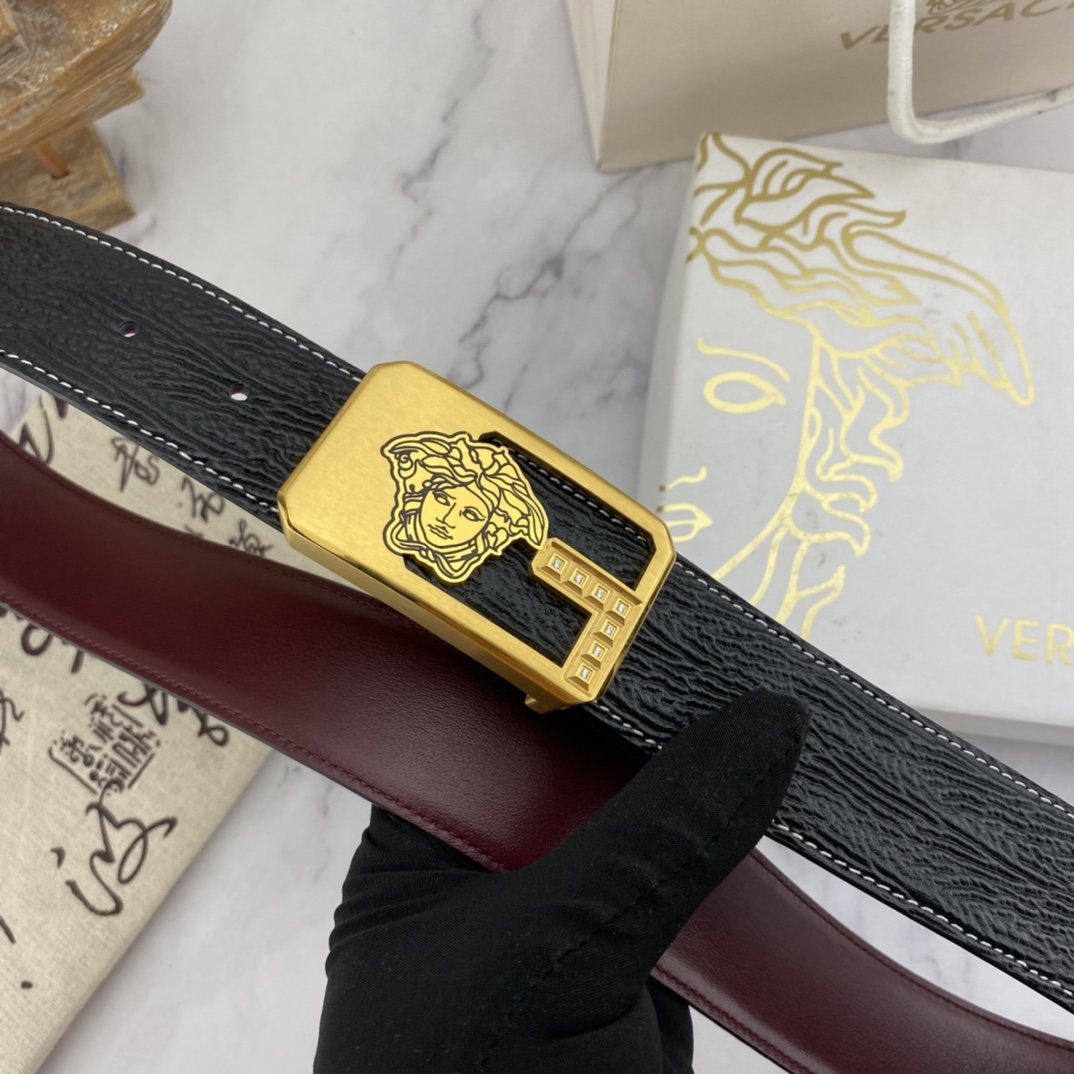 范思哲男士花皮腰带40mm双面进口头
