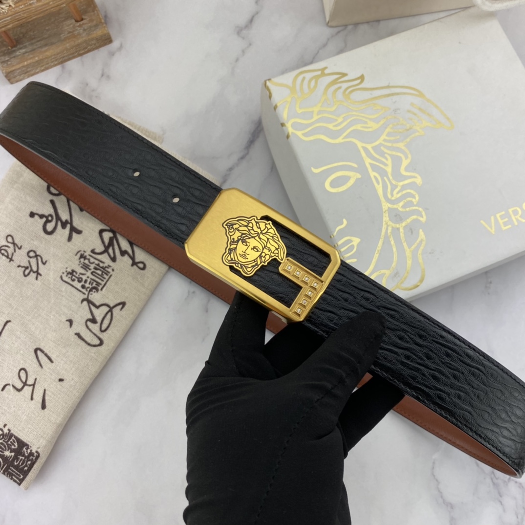 范思哲男士花皮腰带40mm双面进口头