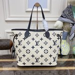 Louis Vuitton LV Neverfull Handbags Tote Bags Black White Weave Cotton Summer Collection M22838