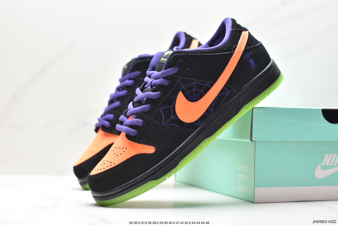 Halloween purple and orange spider web Nike SB Dunk Low Night of Mischief Halloween BQ6817-006