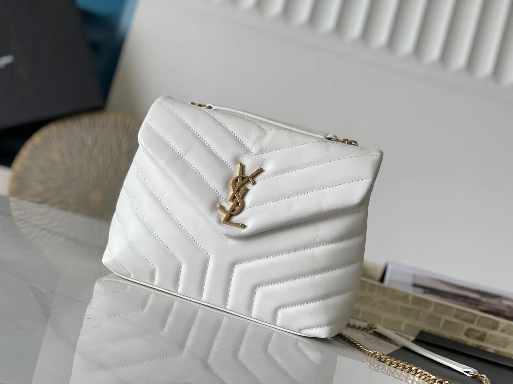 Calfskin Chain Bag Y-Shape Panel Flap Bag