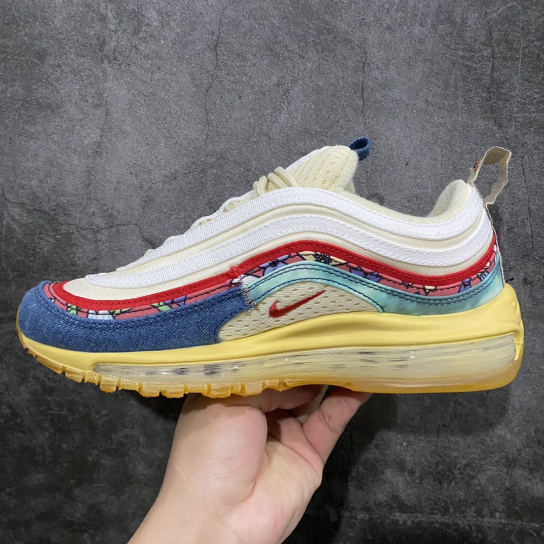 图片[2]-【纯原版本】Nike Air Max 97\”Coconut Milk Fossil Denim Red\”复古气垫百搭休闲运动慢跑鞋“深蓝米白红彩花卉”DV1486-162n原装级别 男女鞋真标半码制n升级原楦开发楦型 采用全新电脑针车 缜密针痕n回弹PU模真气垫脚感大底 尺码：36 36.5 37.5 38 38.5 39 40 40.5 41 42 42.5 43 44 44.5 45-莆田鞋批发中心