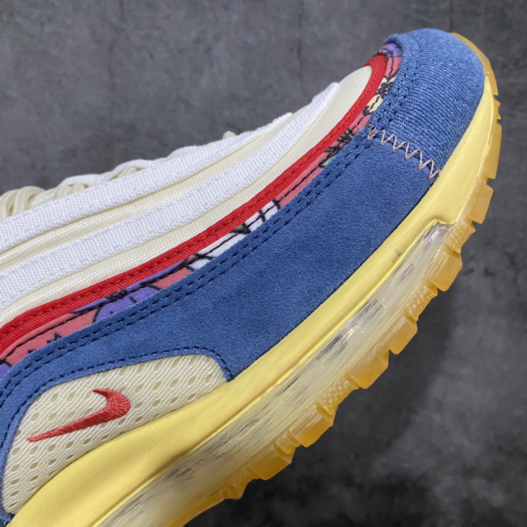 图片[6]-【纯原版本】Nike Air Max 97\”Coconut Milk Fossil Denim Red\”复古气垫百搭休闲运动慢跑鞋“深蓝米白红彩花卉”DV1486-162n原装级别 男女鞋真标半码制n升级原楦开发楦型 采用全新电脑针车 缜密针痕n回弹PU模真气垫脚感大底 尺码：36 36.5 37.5 38 38.5 39 40 40.5 41 42 42.5 43 44 44.5 45-莆田鞋批发中心