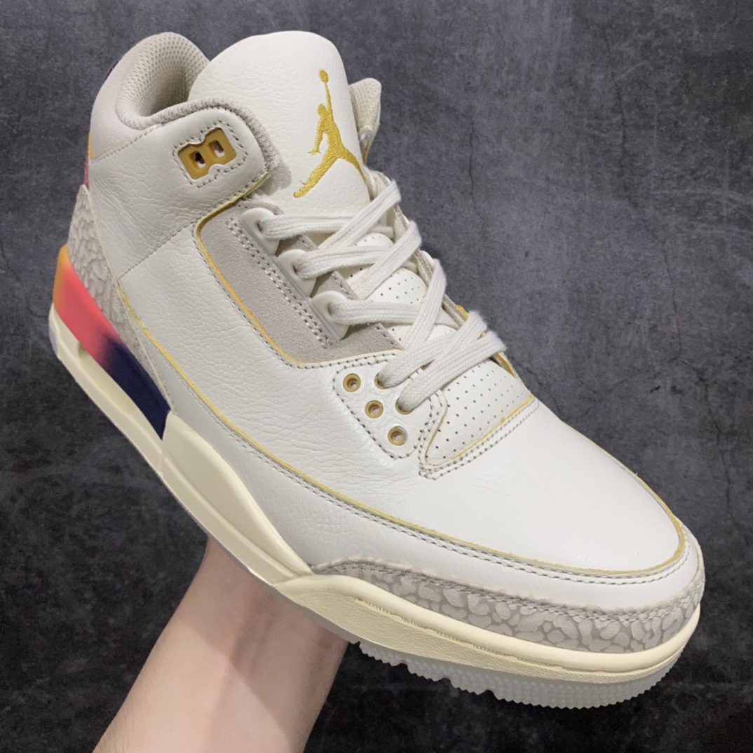 图片[3]-【TK至尊版】J.Balvin x Air Jordan 3 Retro AJ3 乔3彩虹渐变 FN0344-901n鞋身以米白色皮革覆盖，搭配经典的灰白色爆裂纹设计。中底与后跟部分均带有\”彩虹渐变\”效果，后跟分别以元年Nike AIR以及笑脸Logo呈现，彰显联名身份。 尺码：40 40.5 41 42 42.5 43 44 44.5 45 46 47.5-莆田鞋批发中心