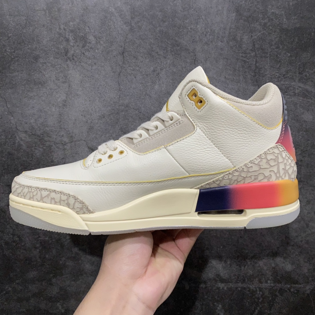 图片[2]-【TK至尊版】J.Balvin x Air Jordan 3 Retro AJ3 乔3彩虹渐变 FN0344-901n鞋身以米白色皮革覆盖，搭配经典的灰白色爆裂纹设计。中底与后跟部分均带有\”彩虹渐变\”效果，后跟分别以元年Nike AIR以及笑脸Logo呈现，彰显联名身份。 尺码：40 40.5 41 42 42.5 43 44 44.5 45 46 47.5-莆田鞋批发中心