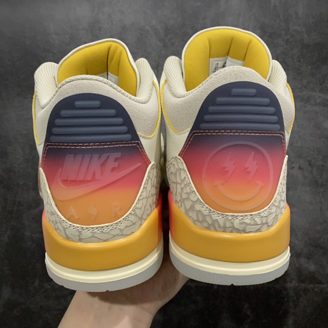 图片[4]-【TK至尊版】J.Balvin x Air Jordan 3 Retro AJ3 乔3彩虹渐变 FN0344-901n鞋身以米白色皮革覆盖，搭配经典的灰白色爆裂纹设计。中底与后跟部分均带有\”彩虹渐变\”效果，后跟分别以元年Nike AIR以及笑脸Logo呈现，彰显联名身份。 尺码：40 40.5 41 42 42.5 43 44 44.5 45 46 47.5-莆田鞋批发中心