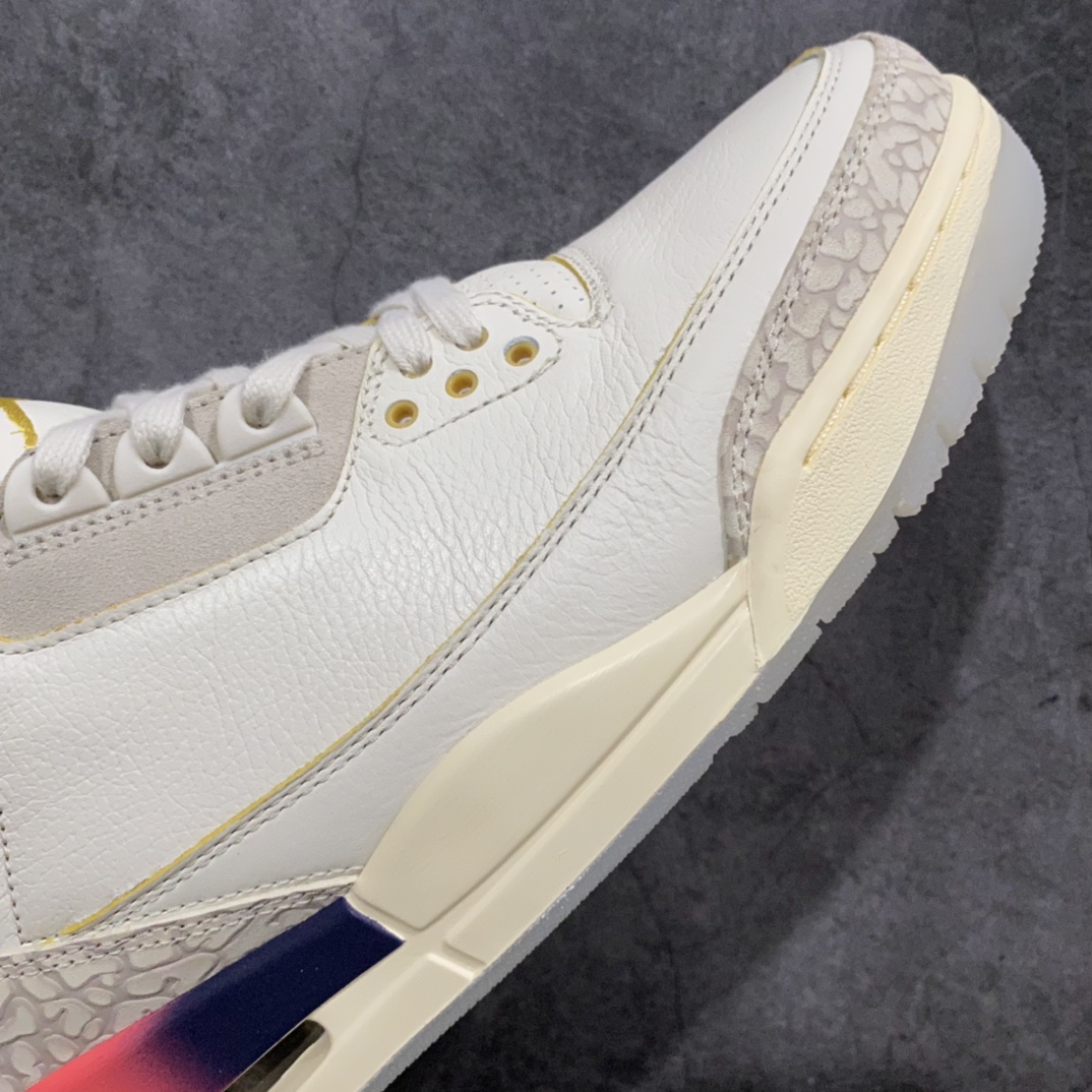 图片[6]-【TK至尊版】J.Balvin x Air Jordan 3 Retro AJ3 乔3彩虹渐变 FN0344-901n鞋身以米白色皮革覆盖，搭配经典的灰白色爆裂纹设计。中底与后跟部分均带有\”彩虹渐变\”效果，后跟分别以元年Nike AIR以及笑脸Logo呈现，彰显联名身份。 尺码：40 40.5 41 42 42.5 43 44 44.5 45 46 47.5-莆田鞋批发中心