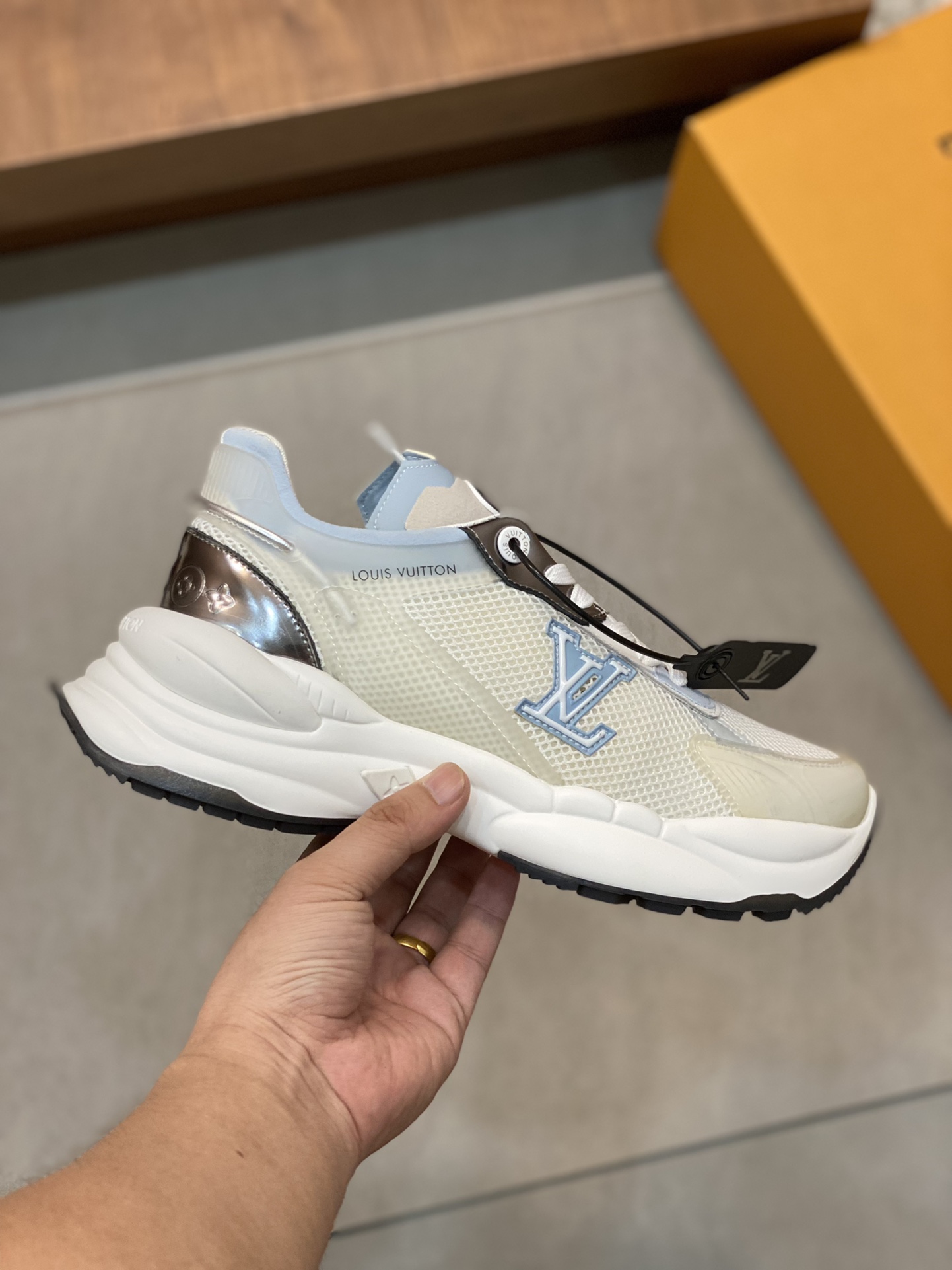 Louis Vuitton Men's Run Away Pulse Sneaker in White Leather and Canvas 5 i1689825970 7179 3
