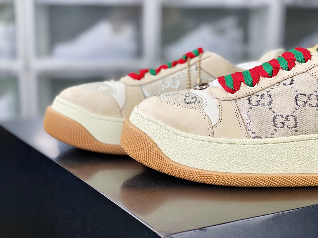 400 Gucci Double Screener Platform GG Sneaker Low 板鞋“米白绿红粉GG提花布”750633 FAB4C 5644