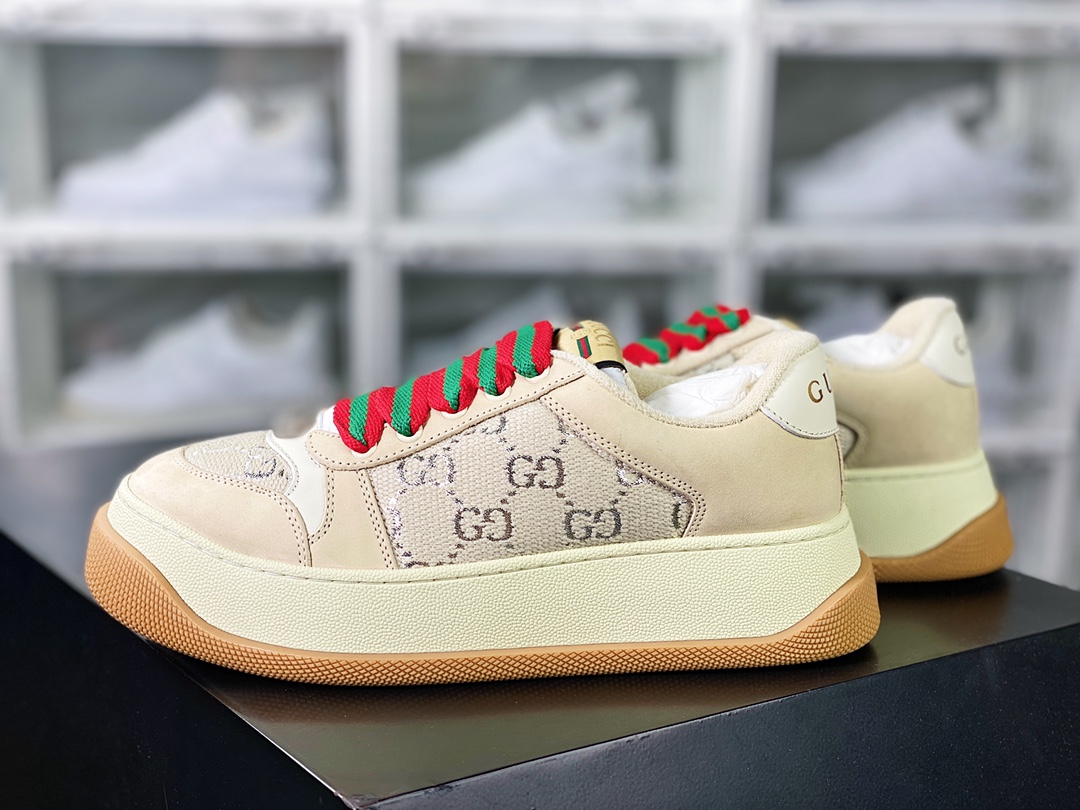 400 Gucci Double Screener Platform GG Sneaker Low 板鞋“米白绿红粉GG提花布”750633 FAB4C 5644