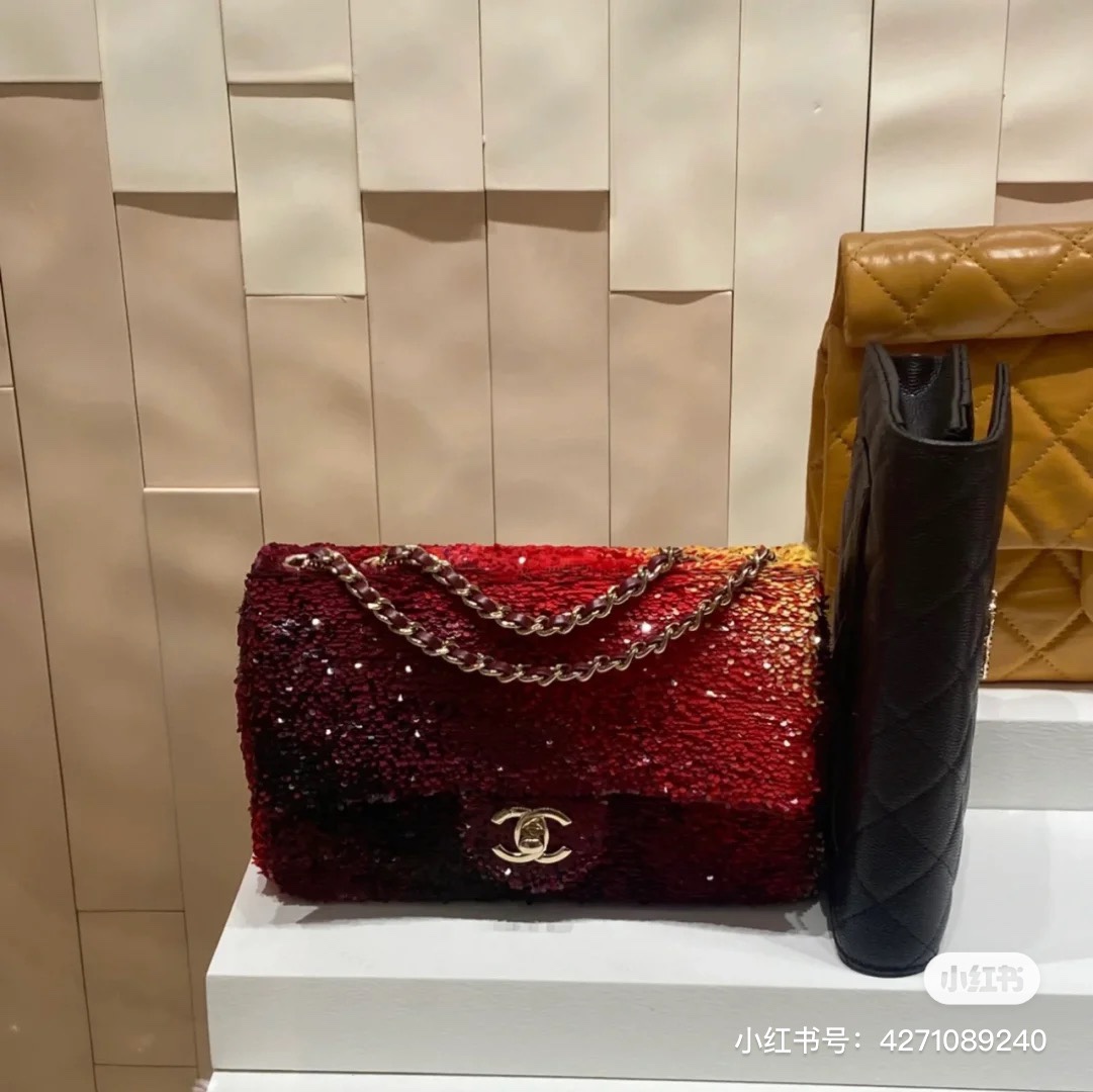 Handmade small fragrance matching CHANEL MINI CF sequin evening bag