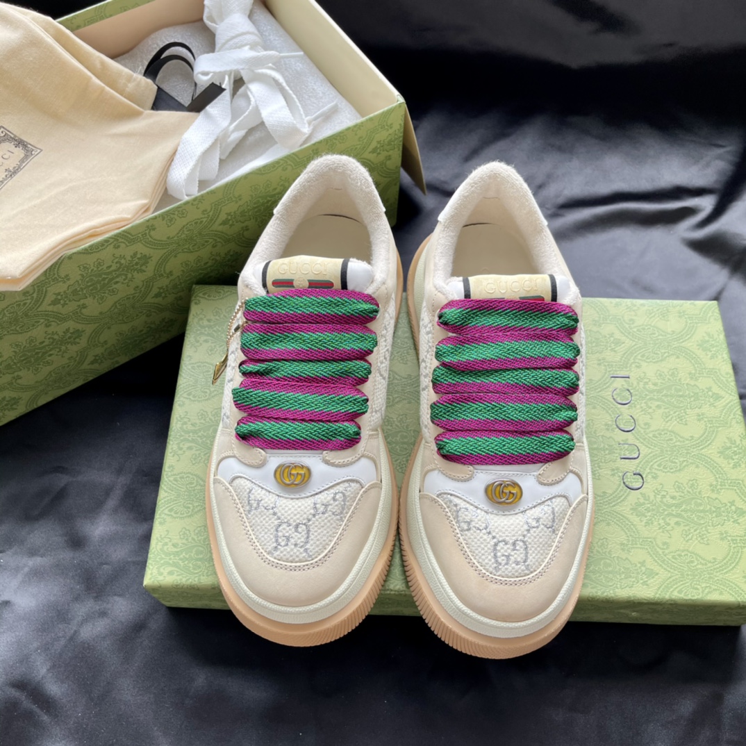 GUCCI Platform Calfskin Terry Cloth Double G Dirty Sneakers