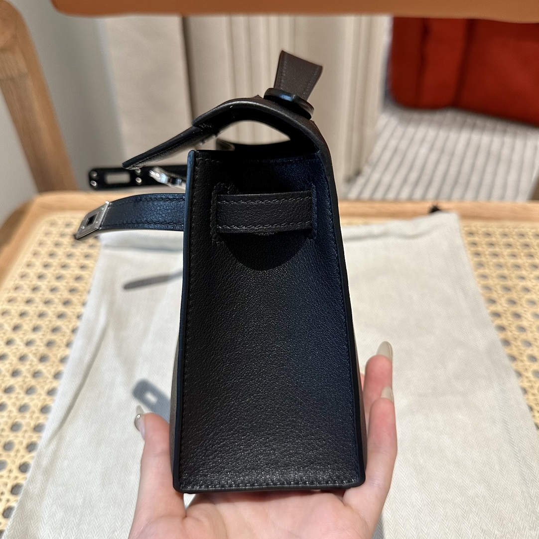 Hermès mini kelly 1, ck89/Black, swift, slipr, 22cm, all handmade!!