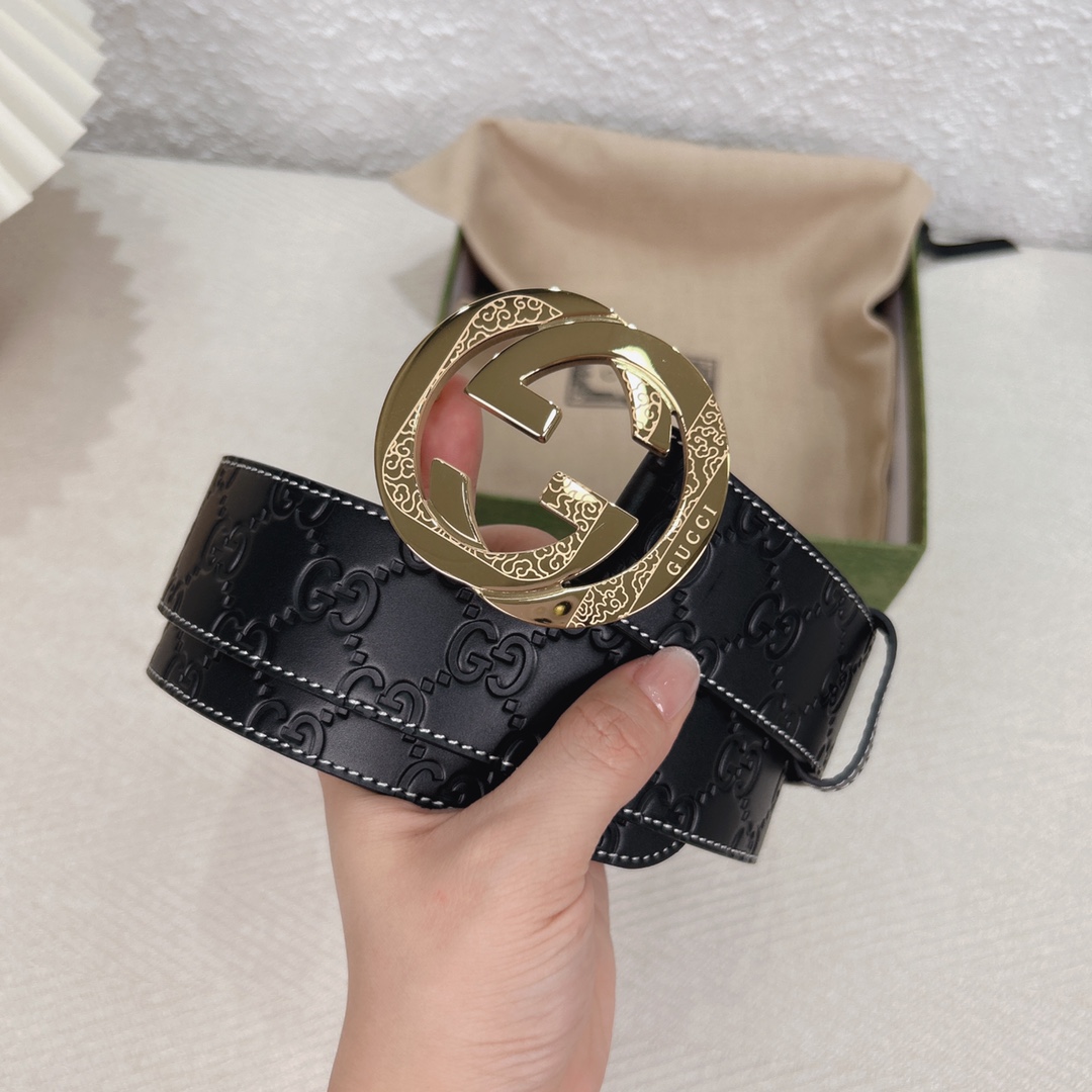 Gucci4.0cm专柜品质正品编码411924CWC1N意大利进口小牛压制经典G花皮料质感厚实,搭配纯