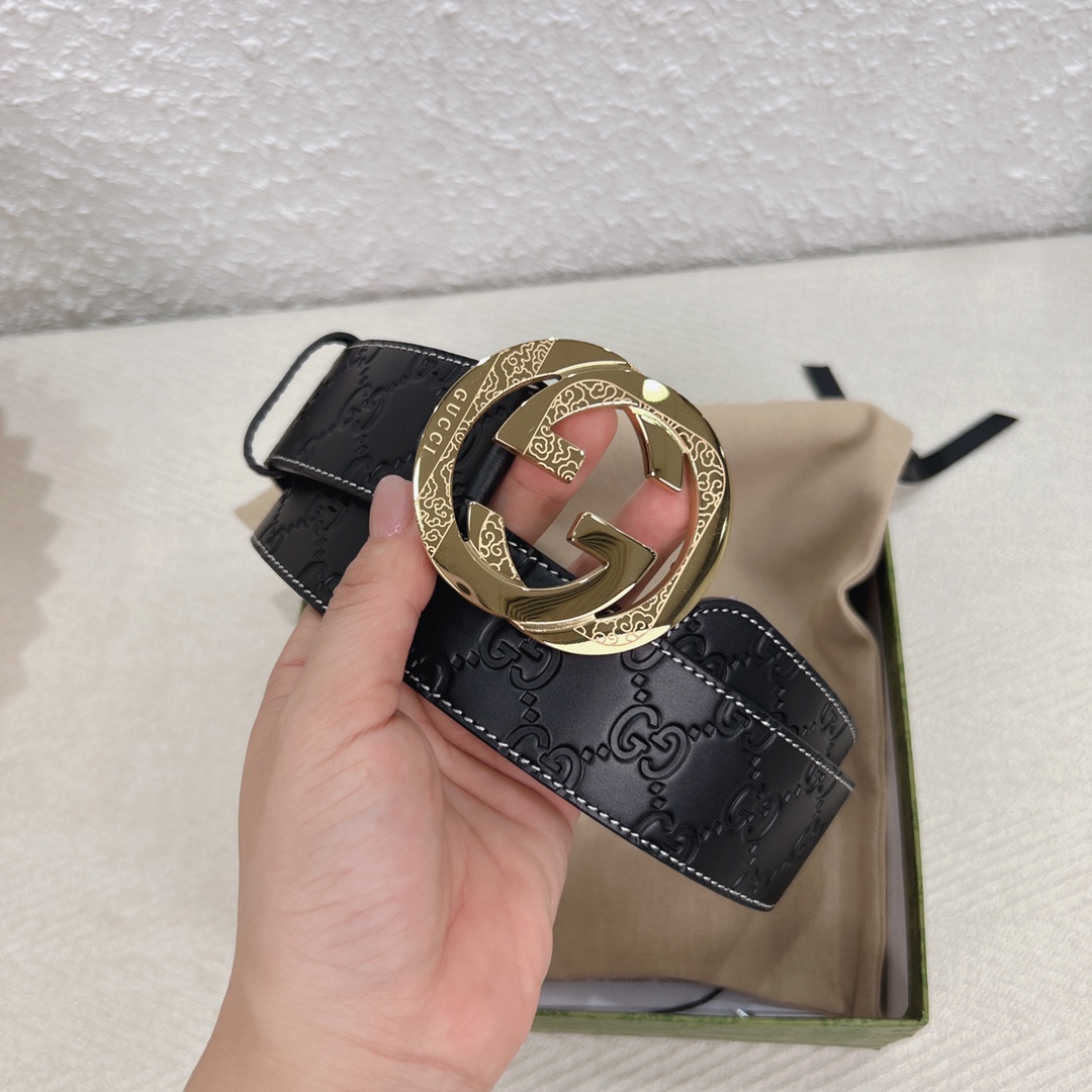 Gucci4.0cm专柜品质正品编码411924CWC1N意大利进口小牛压制经典G花皮料质感厚实,搭配纯