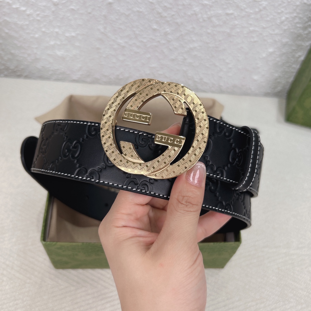 Gucci4.0cm专柜品质正品编码411924CWC1N意大利进口小牛压制经典G花皮料质感厚实,搭配纯