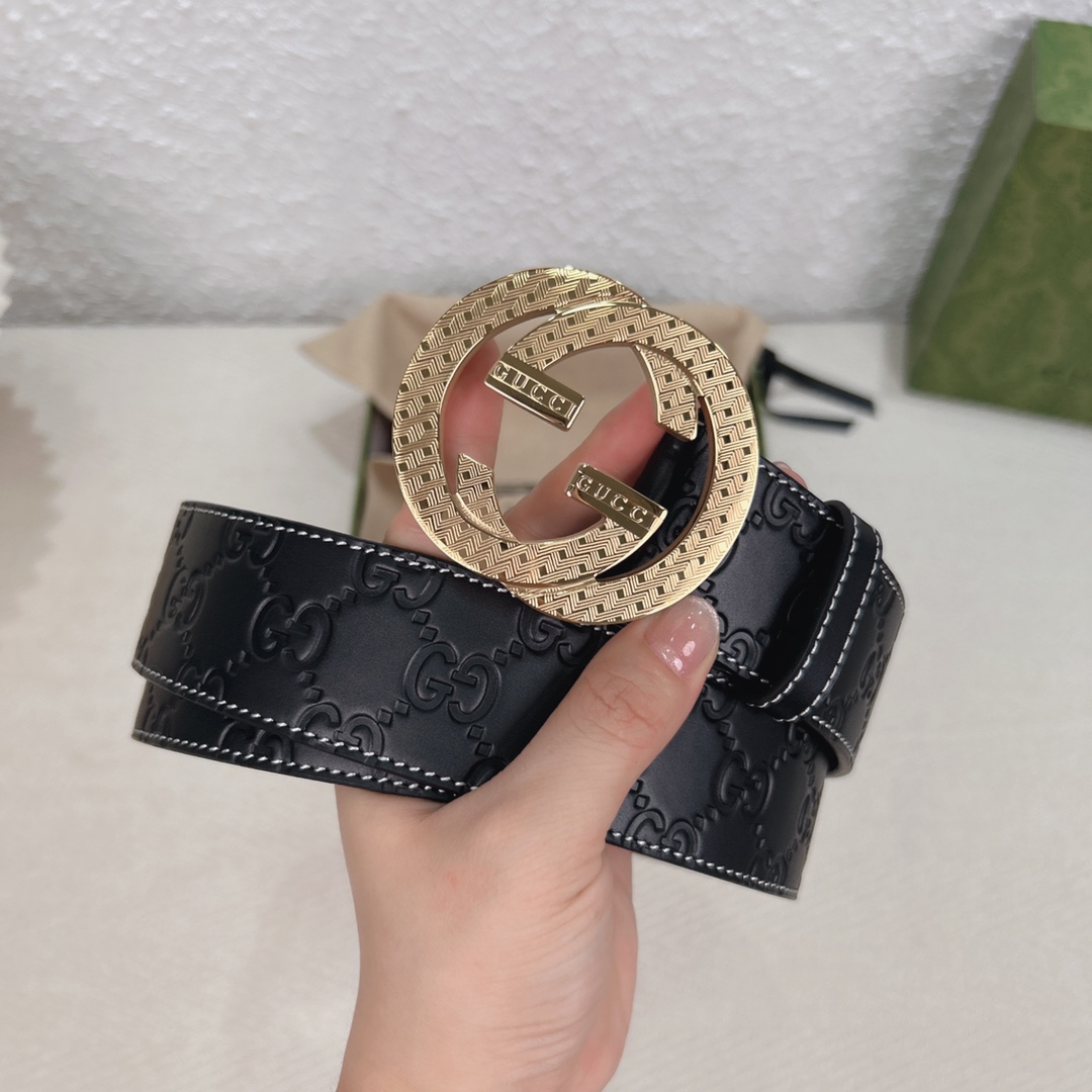 Gucci4.0cm专柜品质正品编码411924CWC1N意大利进口小牛压制经典G花皮料质感厚实,搭配纯