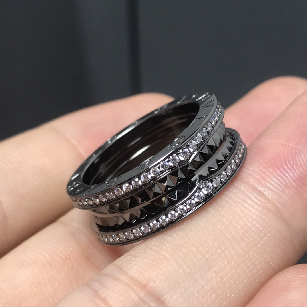 BVLGARI Angled Double-Band Diamond-Set Ring, All-Black Edition - Comprehensive 3