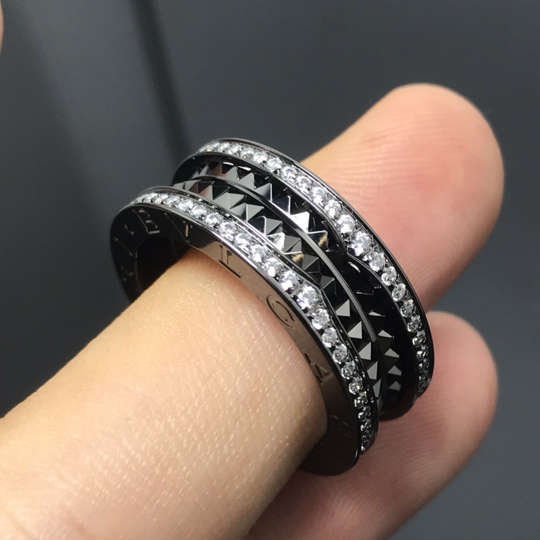 BVLGARI Angled Double-Band Diamond-Set Ring, All-Black Edition - Comprehensive 2
