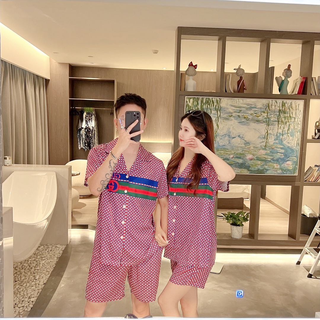2024 GUCCI Gucci ropa de casa, tejido de seda coreano de alta costura, suave y cómodo, para parejas, tallas M～XXXL