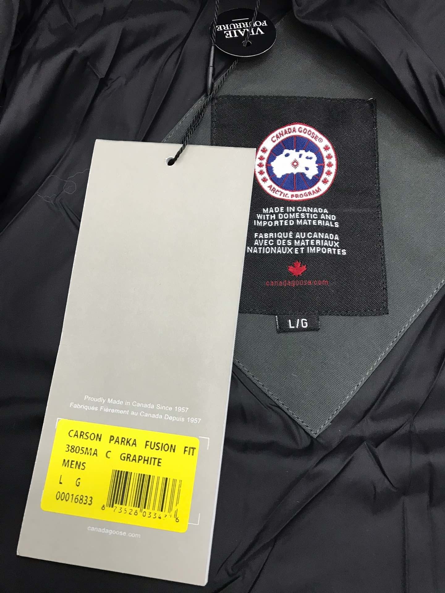 Guangzhou top version Carson hooded down jacket with fur trim, black with red label, sizes S-XXL.-Big cat