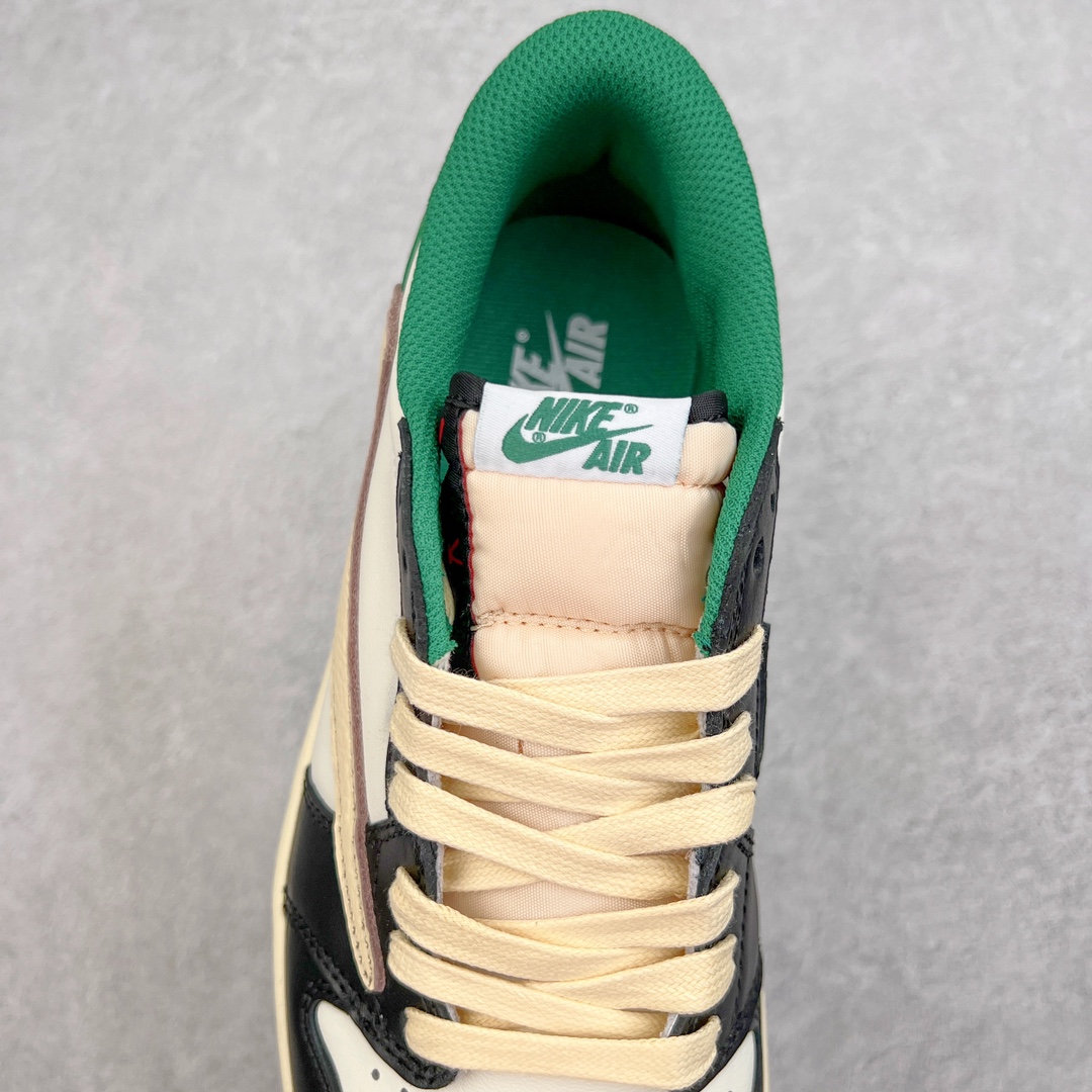 图片[5]-＃KZ神版莞产 Travis Scott x Fragment x Air Jordan AJ1 Low OG SP 三方联名闪电倒钩黑白绿低帮 DM7866-128 全系列配色 外贸特供批次 新配色不断更新开发 市场中端王者 全套原纸板楦头开发 确保原汁原味 完美呈现一代版型 一比一鞋头弧度高度鞋身弧度 此版本只针对中端市场 细节品控鞋型随意秒杀市面同价位 鞋型完美 不臃肿别扭 头层皮料加持 用料绝不含糊 进口玻璃冲刀皮料裁剪零毛边 电脑针车工艺 超高鞋面清洁度 最高QC检验标准 控制溢胶瑕疵 原盒原配 飞翼3D高频深度立体 工艺方面大到整体鞋型 漏斗收腰 底线拉帮 LOGO立体程度 小到针眼排布 载片对称 冲孔效果 鞋标规范 鞋垫背胶等等 无一不是口碑收割 每双都是一个回头客 尺码：36 36.5 37.5 38 38.5 39 40 40.5 41 42 42.5 43 44 44.5 45 46 47.5-选品中心