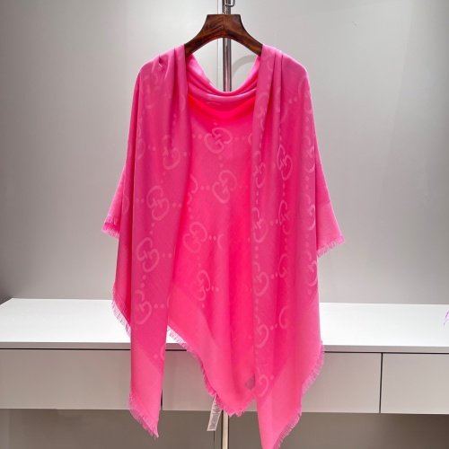 Gucci Jacquard Shawl in Rose Red, 140x140cm - Silk Wool Blend, Logo Detail 1 Gucci Jacquard Shawl in Rose Red, 140x140cm - Silk Wool Blend, Logo Detail