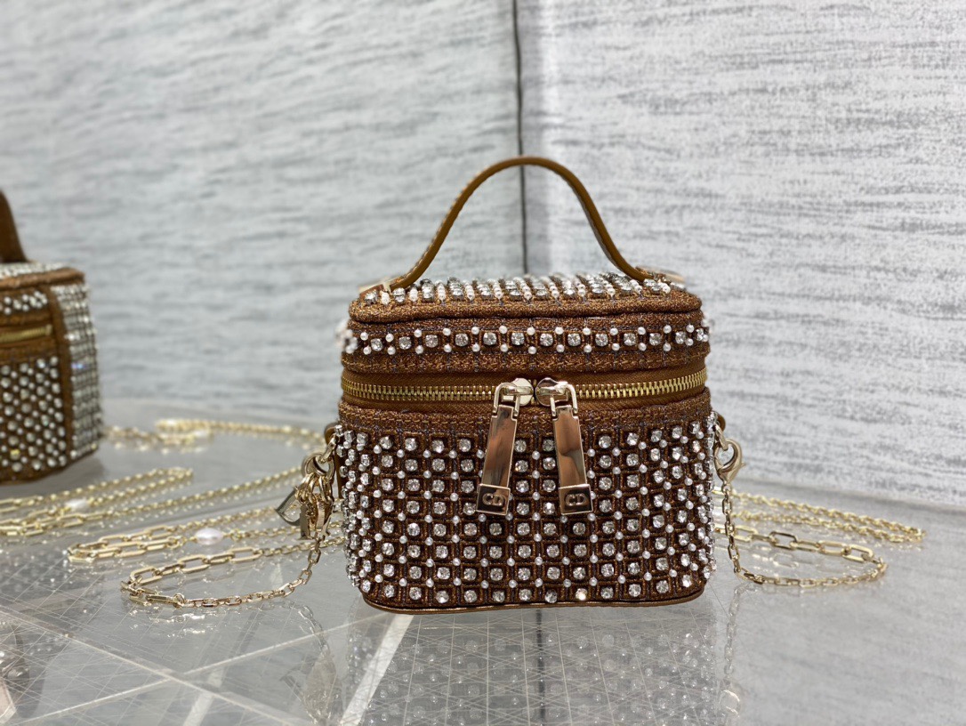Lady Dior Bag Super Mini Vanity Case Handmade Beaded Vanity Chain Bag