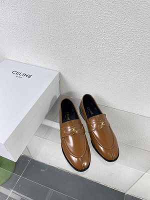 Celine Shoes Loafers Black Brown Genuine Leather Lambskin Sheepskin
