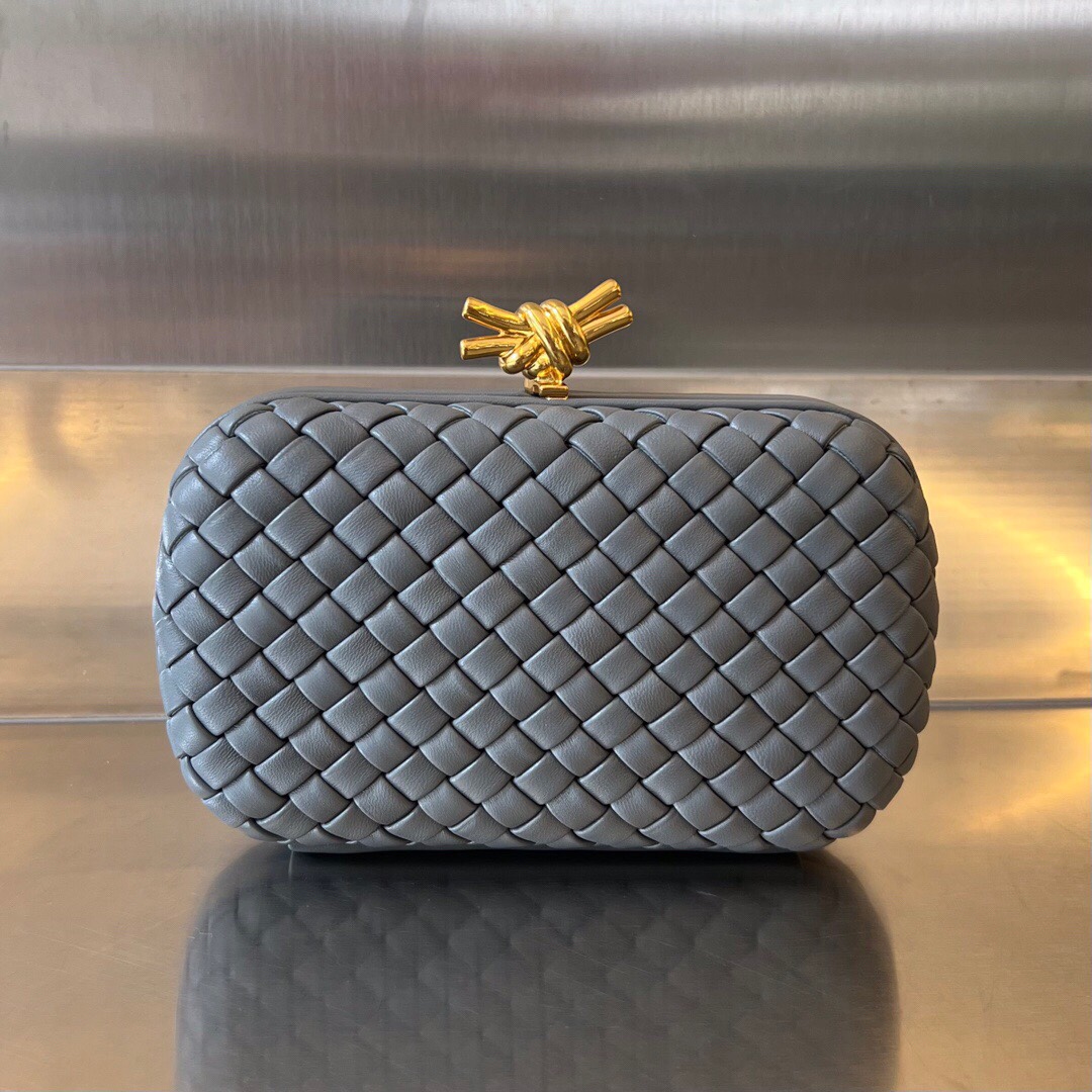 Bottega Veneta Intrecciato Lambskin Metal Knot Clasp Clutch
