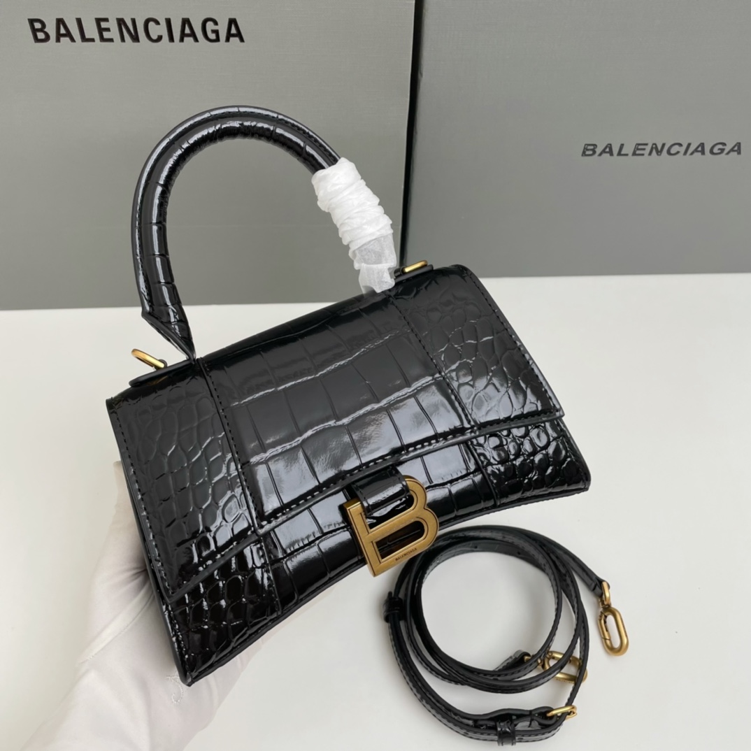 巴黎世家Balenciaga年度重磅Hourglass沙漏包鳄鱼黑/金扣现货黄金Xs小号19x8x13c
