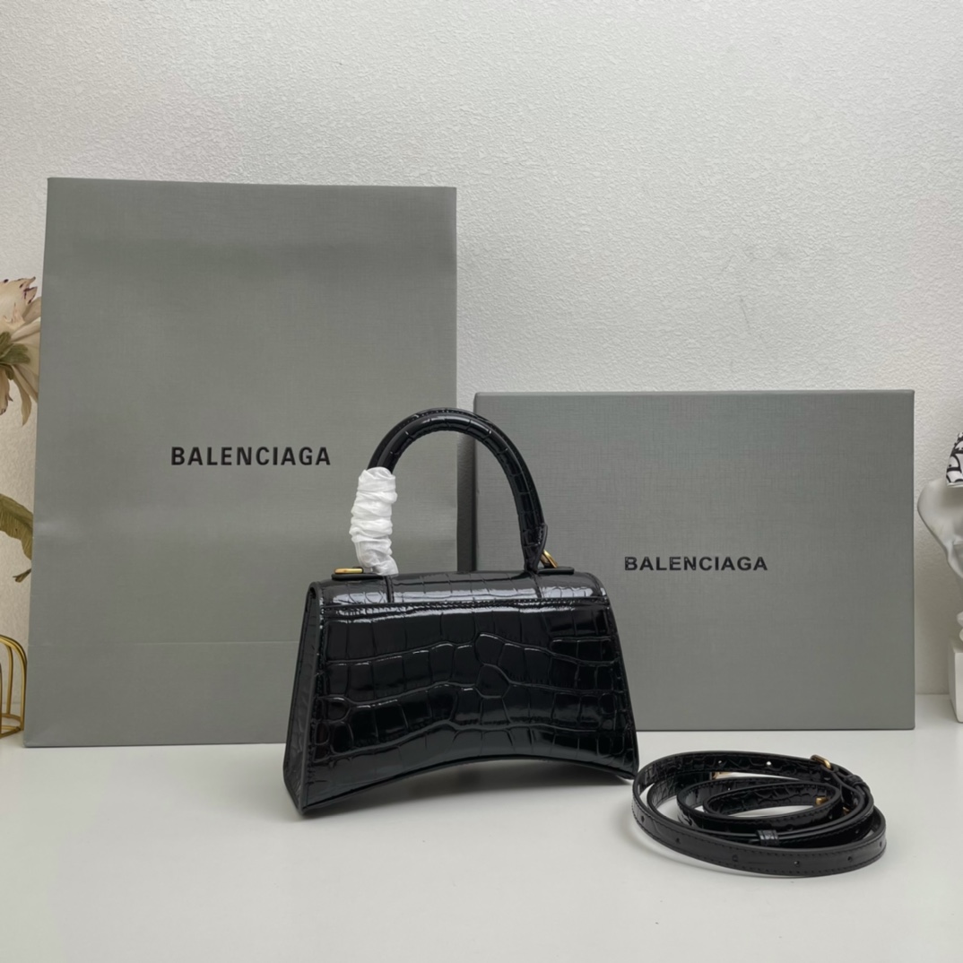 巴黎世家Balenciaga年度重磅Hourglass沙漏包鳄鱼黑/金扣现货黄金Xs小号19x8x13c