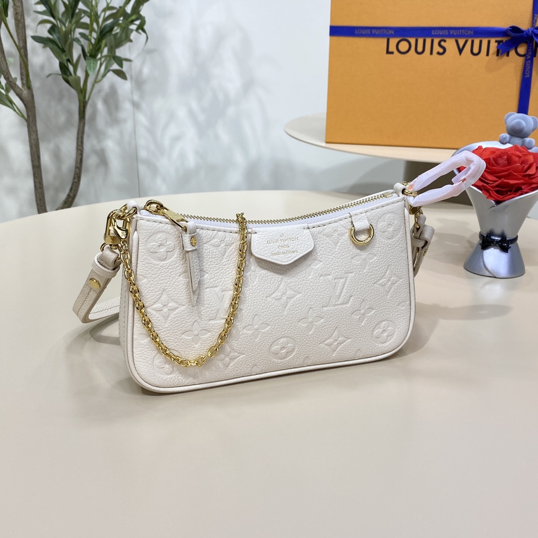 What’s the best to buy replica
 Louis Vuitton LV Easy Pouch On Strap Handbags Clutches & Pouch Bags Black White Empreinte​ Spring Collection Chains M80439