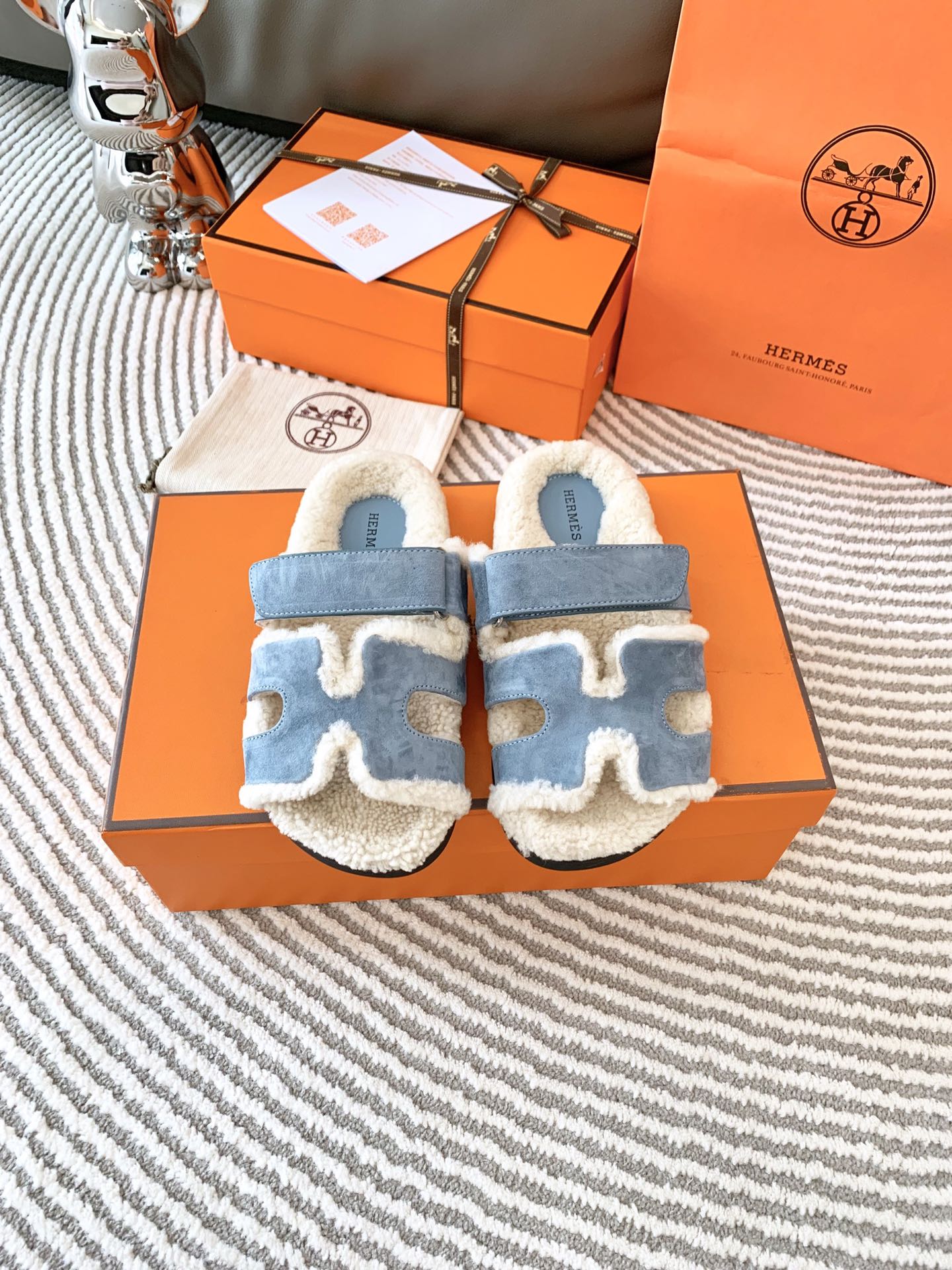 Hermes Sapatos Sandálias 1: 1 réplica
 Mulheres Homens Couro de vaca Lambswool TPU Colecção Verão Fashion Casual