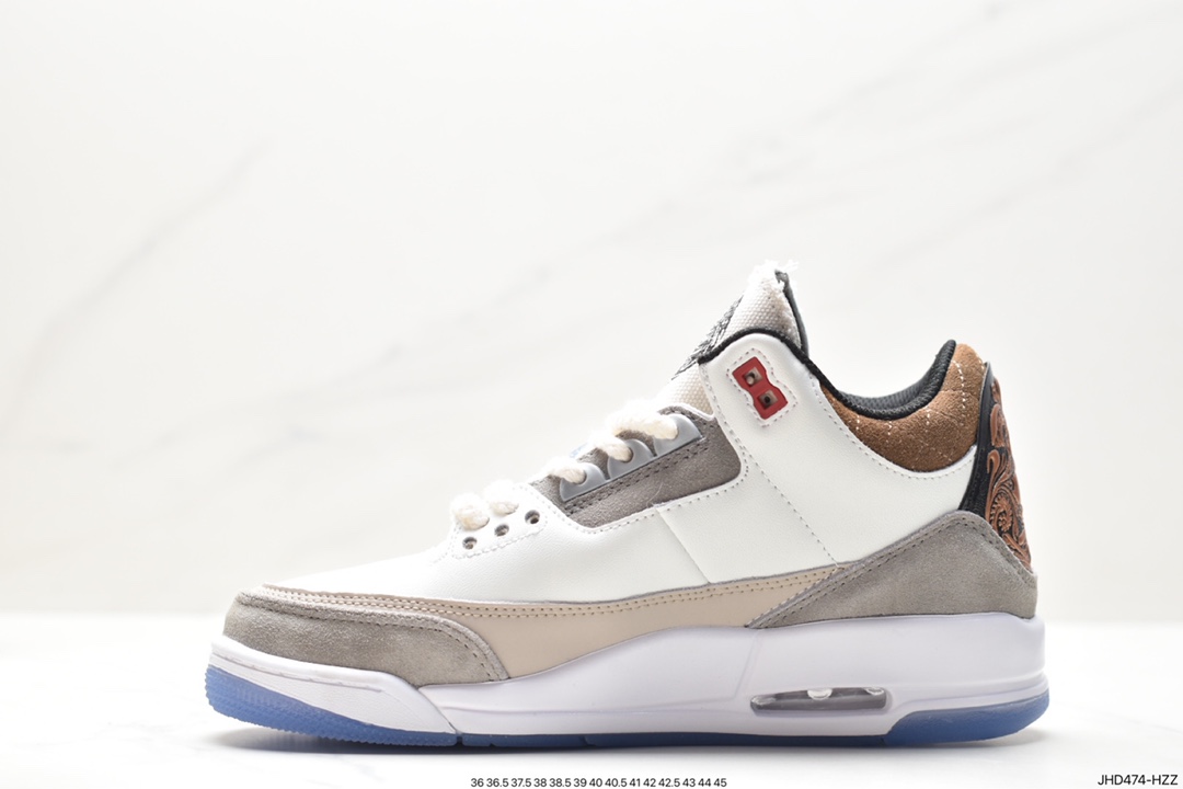 Air Jordan 3 Retro ”Hide and Sneak” White Gray Brown 398614-300