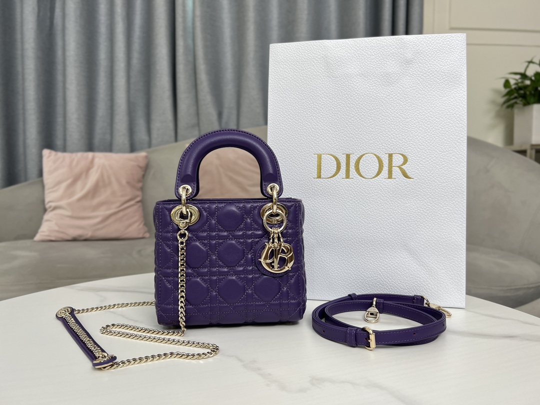 Dior New
 Bags Handbags High Quality Designer Replica
 Gold Purple Embroidery Sheepskin Lady Chains