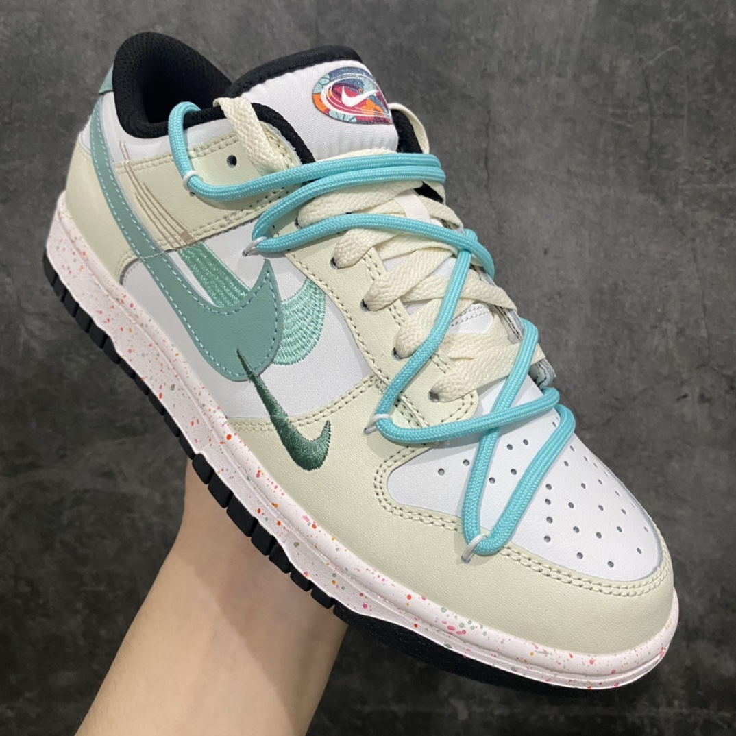 【CS版本】NK Dunk Low Multi-Color Swoosh SB低帮解构绑带活力三勾龙井春茶 白绿 FD4623-147