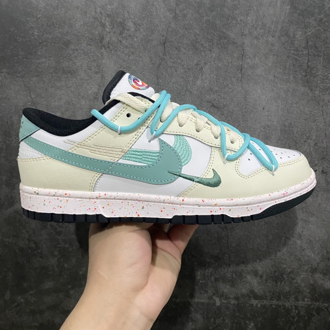 【CS版本】NK Dunk Low Multi-Color Swoosh SB低帮解构绑带活力三勾龙井春茶 白绿 FD4623-147