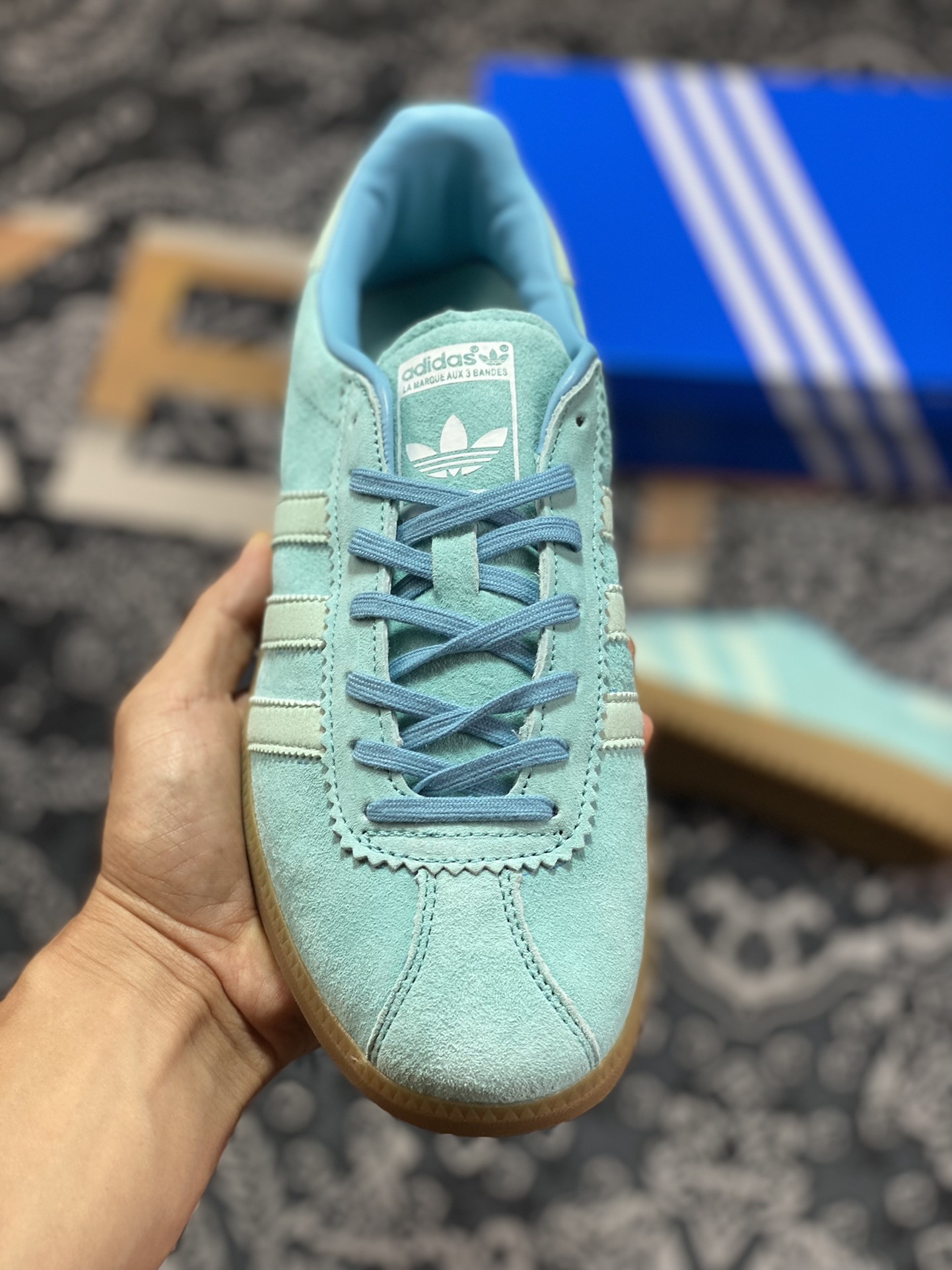 Adidas Originals Bermuda Trainers Bermuda Series Sneakers ”Suede Macaroon Blue Raw Rubber Sole” GY7387