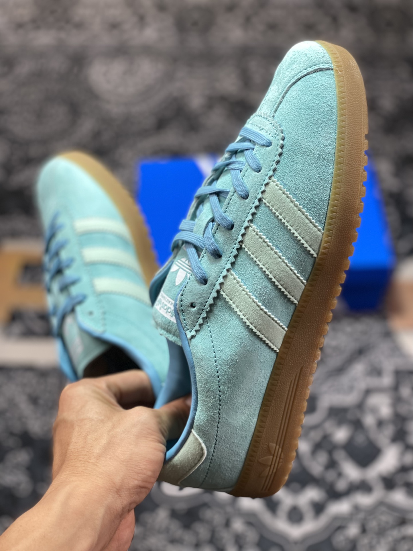 Adidas Originals Bermuda Trainers Bermuda Series Sneakers ”Suede Macaroon Blue Raw Rubber Sole” GY7387