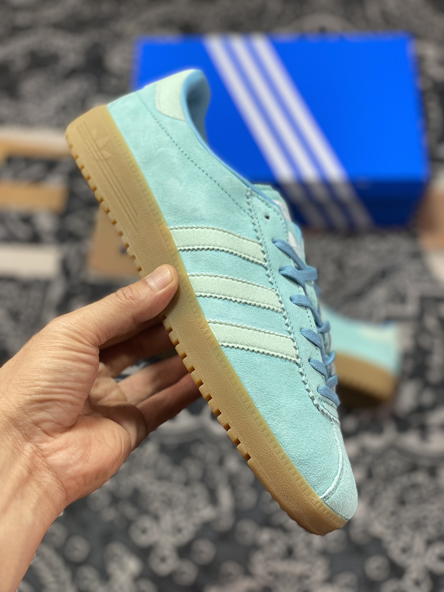 Adidas Originals Bermuda Trainers Bermuda Series Sneakers ”Suede Macaroon Blue Raw Rubber Sole” GY7387