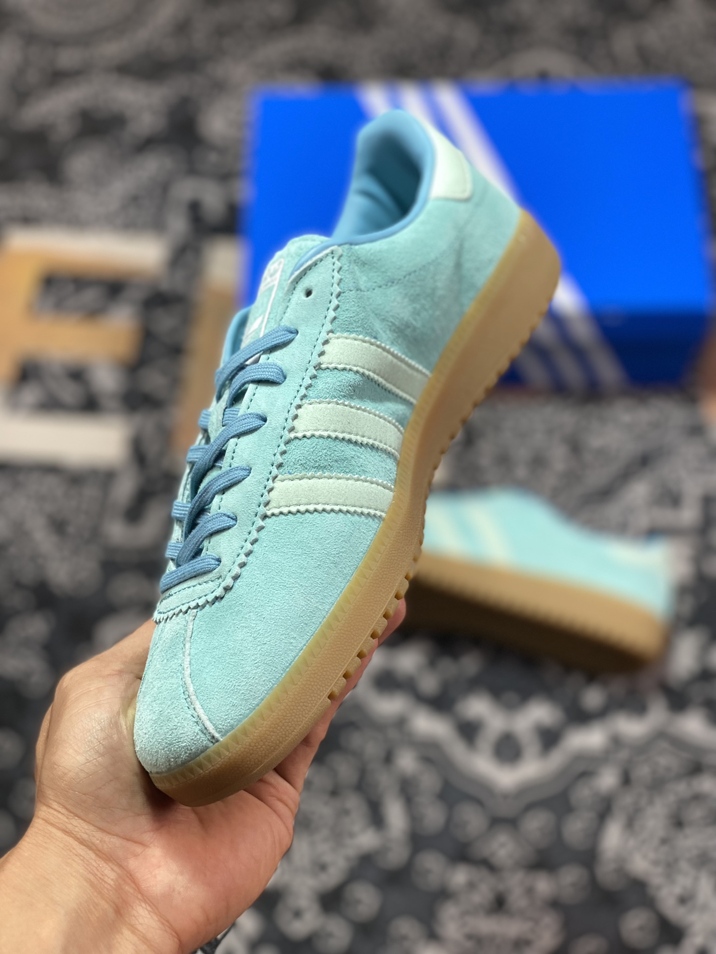 Adidas Originals Bermuda Trainers Bermuda Series Sneakers ”Suede Macaroon Blue Raw Rubber Sole” GY7387