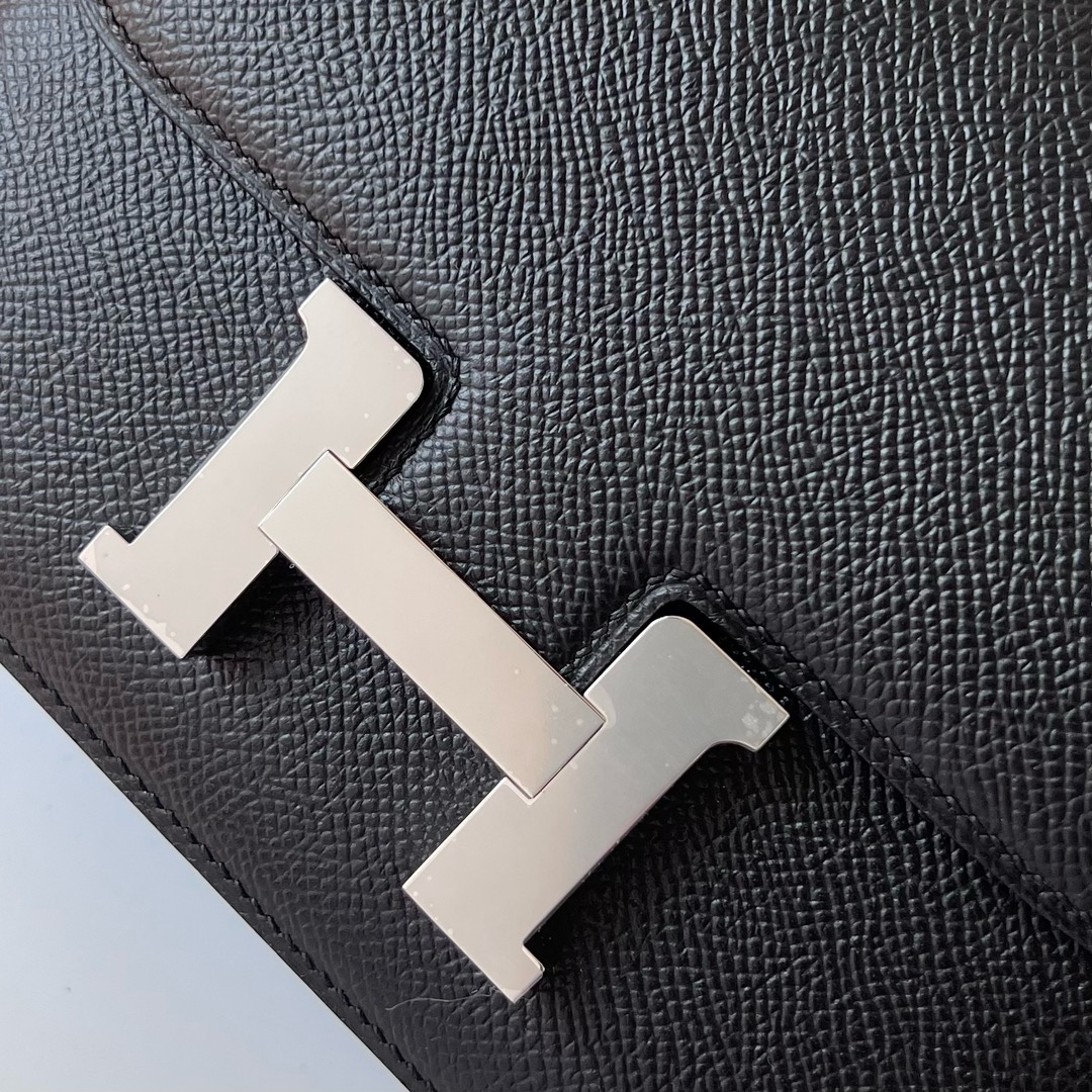 Hermès 25 small quantity In stock! Constance19cm Epsom original palm print leather ck89 black Noir silver buckle top hand sewing ready stock