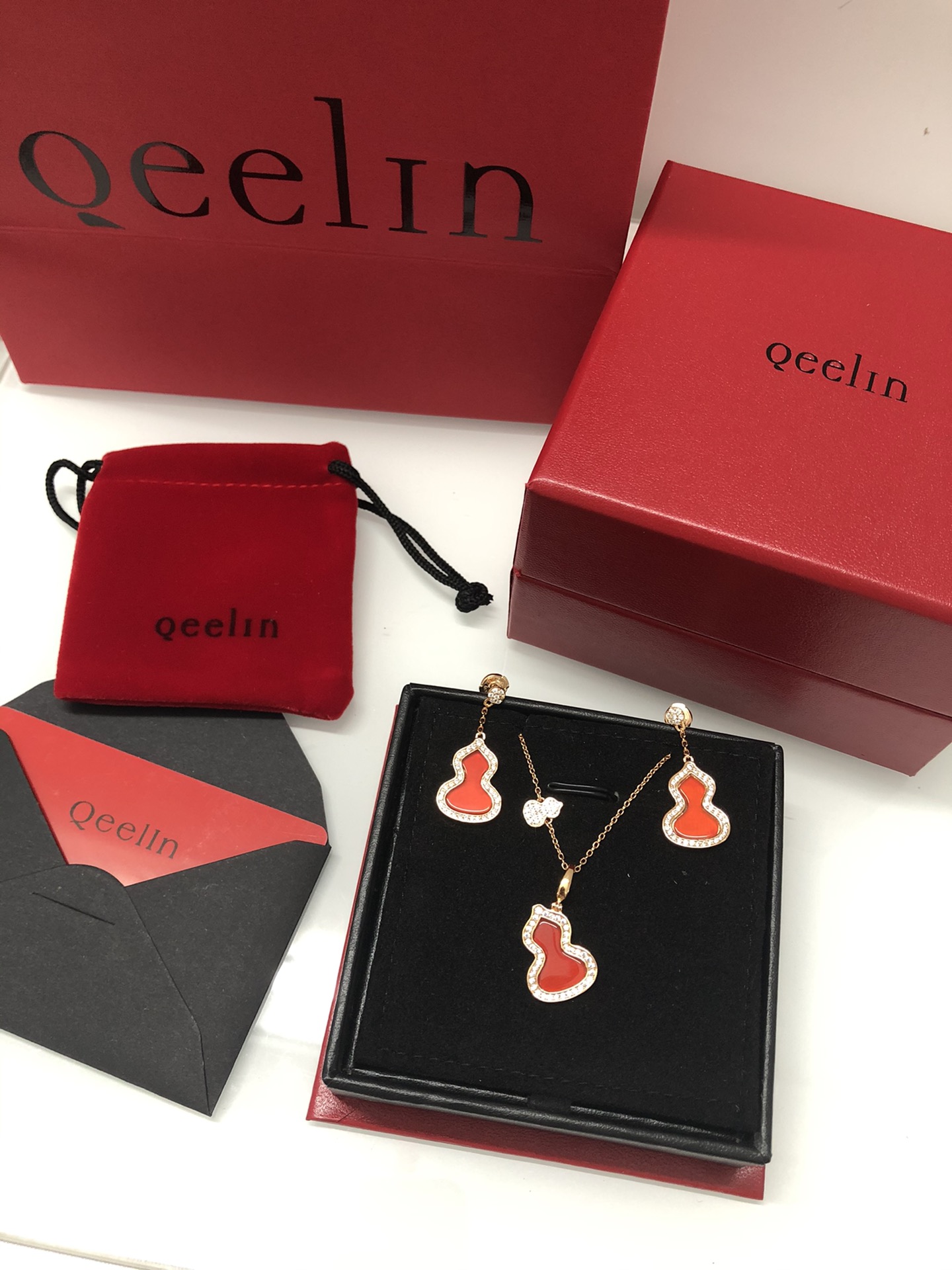 NO:102983,Necklace earrings gourd full diamond necklace. The gourd symbolizes 