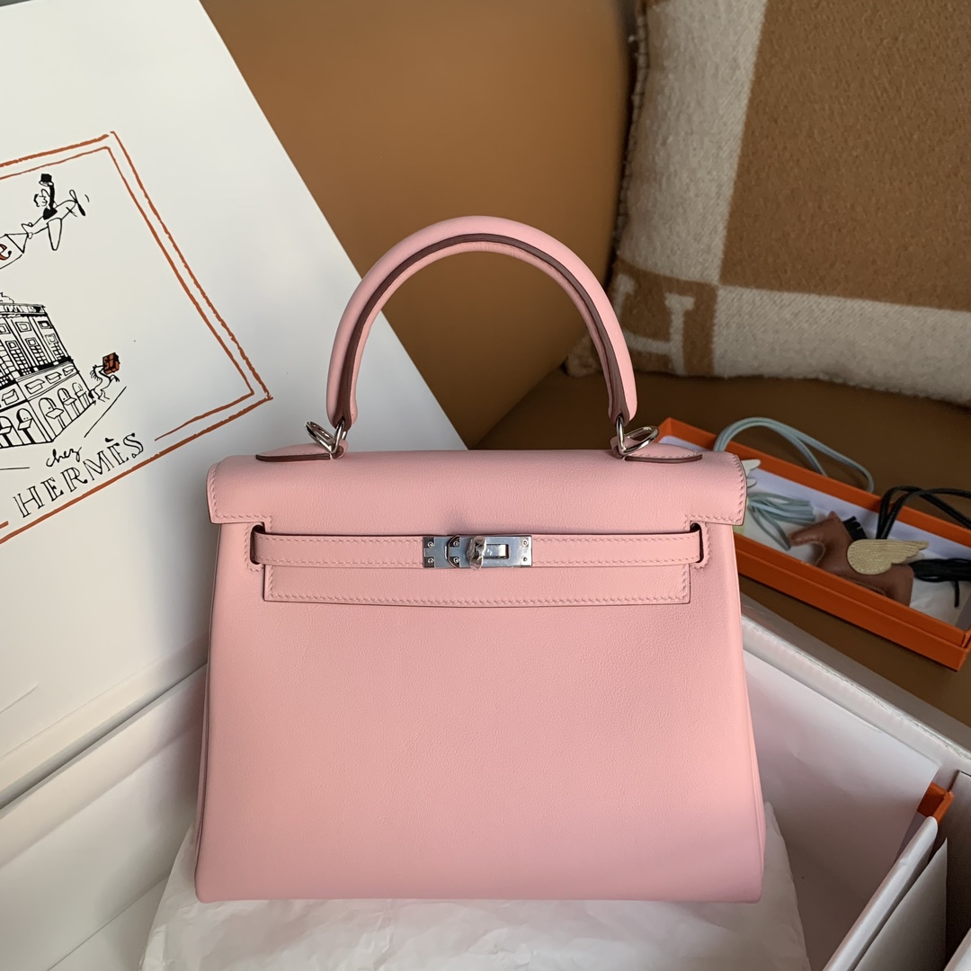 Hermes Kelly Handbags Crossbody & Shoulder Bags Pink Silver Hardware