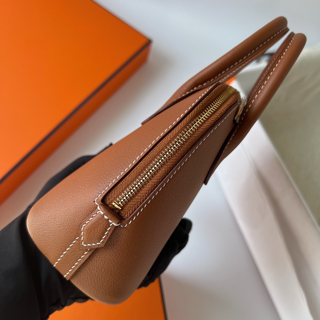 Hermès Hermes entry-level Mini bolide 20cm evercolor ck37 golden brown, top craftsmanship, full seam with wax thread, gold buckle