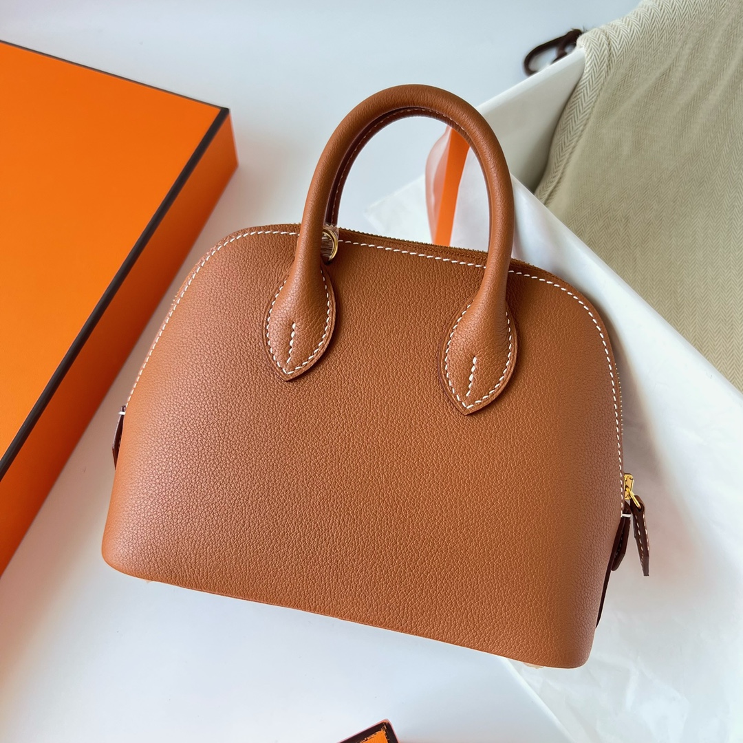 Hermès Hermes entry-level Mini bolide 20cm evercolor ck37 golden brown, top craftsmanship, full seam with wax thread, gold buckle