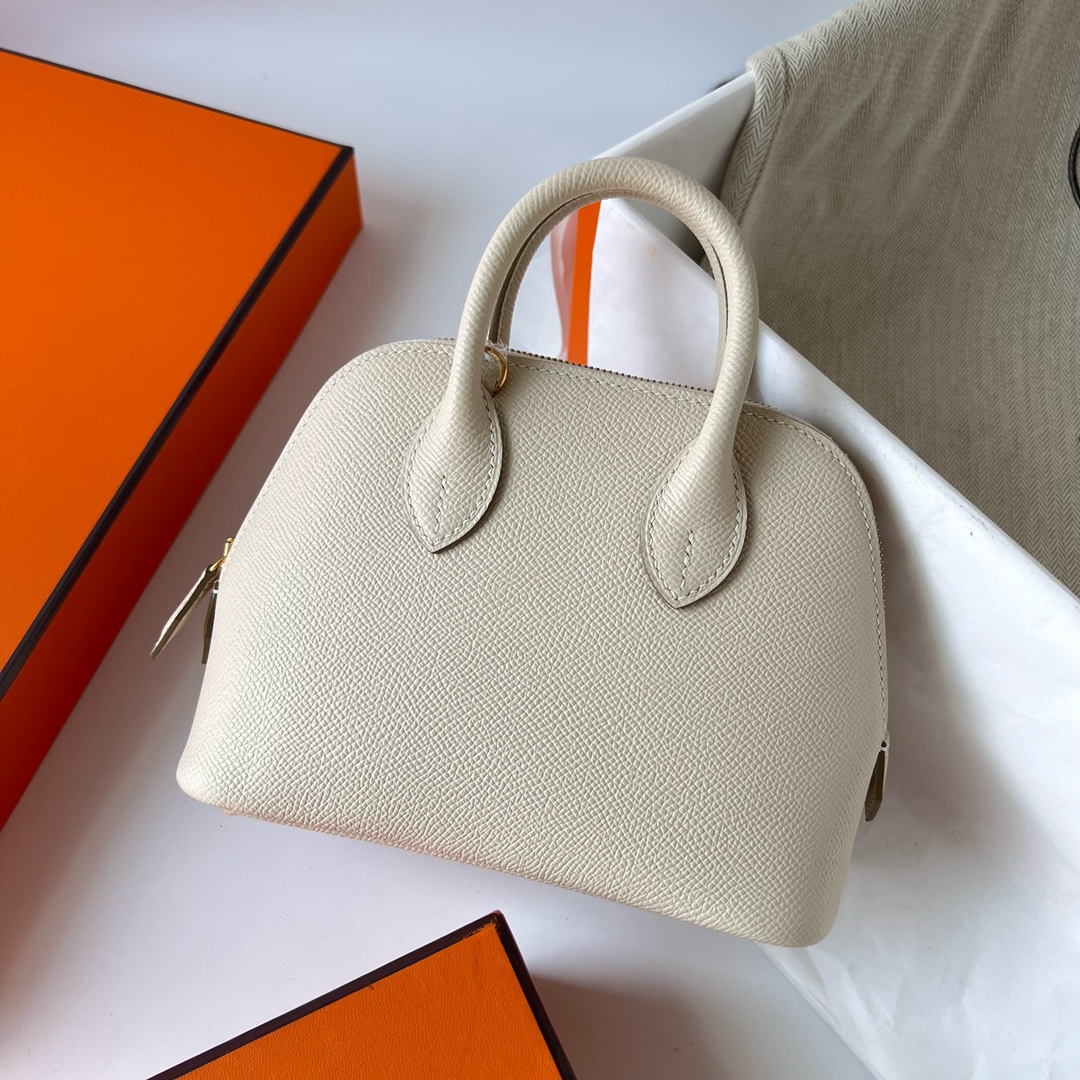 Hermès Hermes entry-level Mini bolide 20cm epsom original royal palm print leather ck10 milkshake white top craftsmanship fully stitched with wax