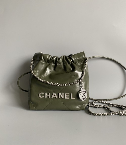 Chanel 22 Bag Mini AS3980 Green Leather Silver Hardware Crossbody Handbag 1 Chanel 22 Bag Mini AS3980 Green Leather Silver Hardware Crossbody Handbag
